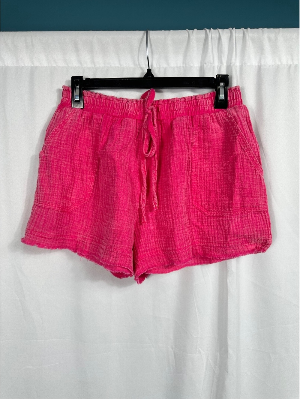 Umgee Pink Textured Drawstring Shorts Size Medium